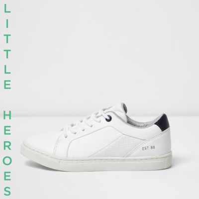 Boys white leather look trainers
